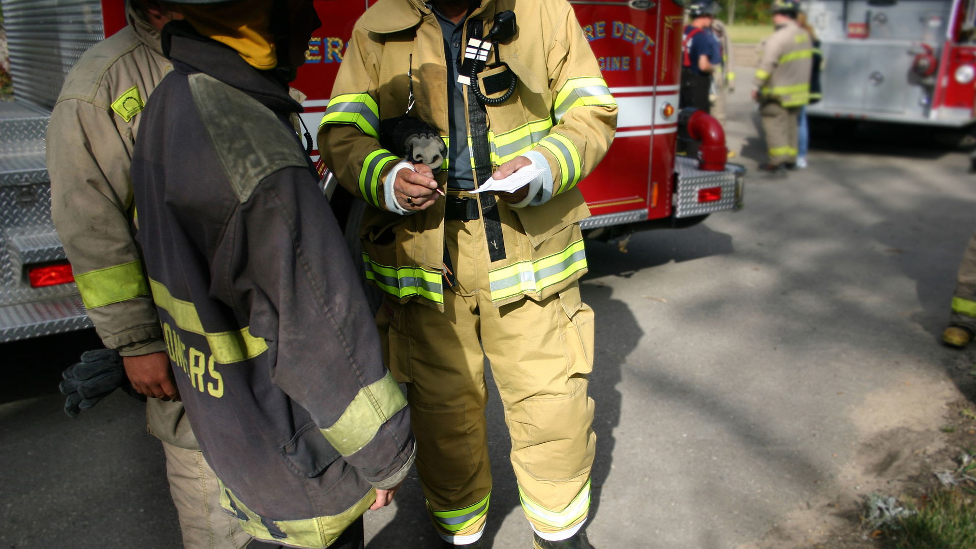 Firefighters coordinating during an emergency response